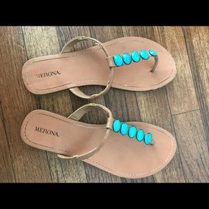 Brown Women’s Sandals with Turquoise Stones